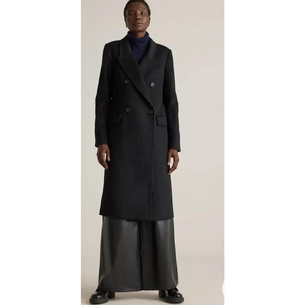 Quince Women Black Italian Wool Double-Breasted Cadet Slouch Coat  Outerwear M